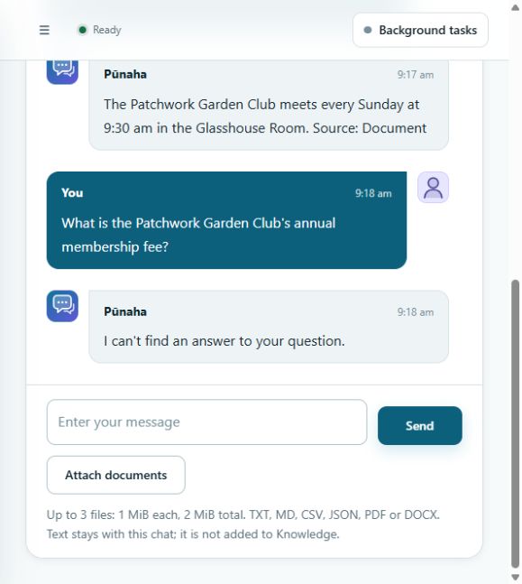 Published Chat shows the supported meeting answer and exact refusal for the missing membership fee