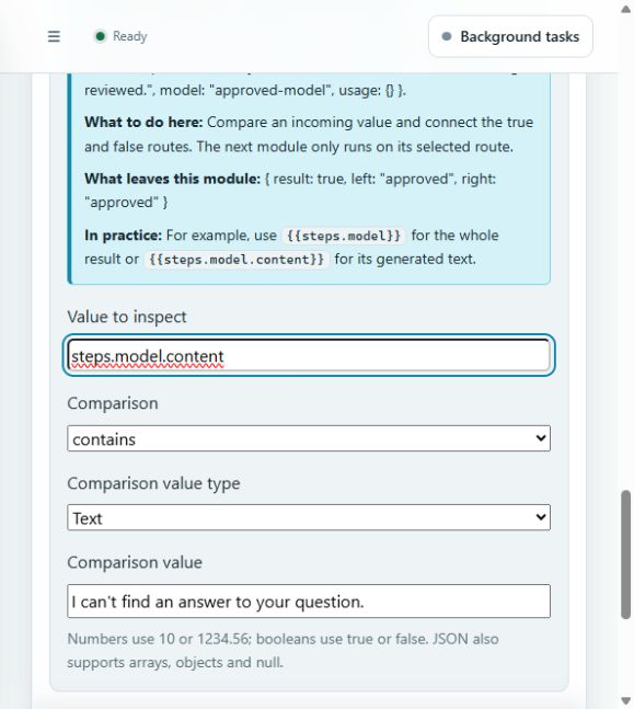Condition checking whether the generated text contains the refusal sentence