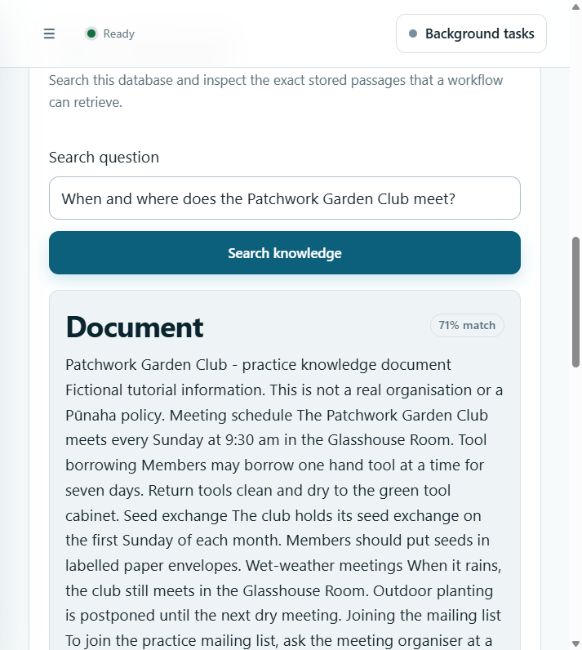 The retrieved practice document includes the club meeting time
